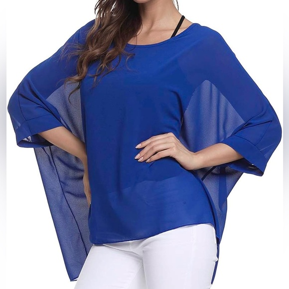 NWT Cobalt Blue Flowy Batwing Top - Picture 1 of 9